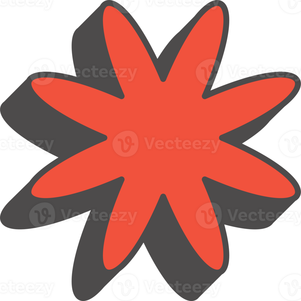 Abstract geometric element. Neobrutalism graphic shape. Minimal groovy Y2k retro sticker. Retro flower and star png