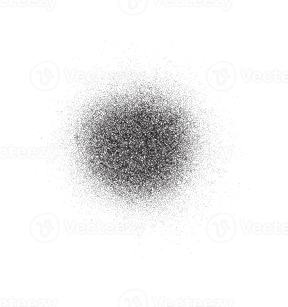 Spray circle gradient noise. Dotted round with grunge textured effect. Circular stipple brushed shape. Grainy blurred drip. png