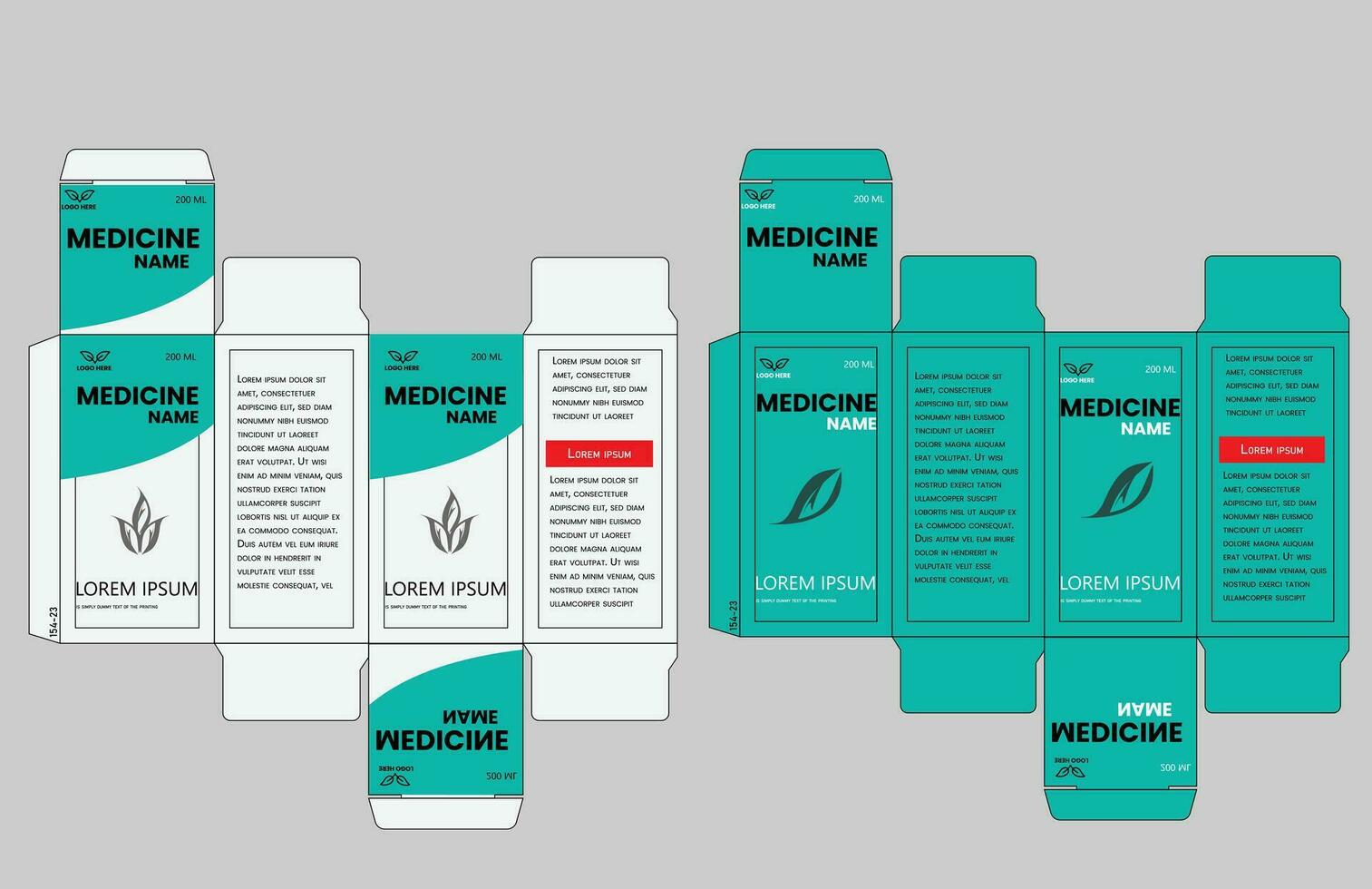 Medicine box design, die-stamping. Vector template design.