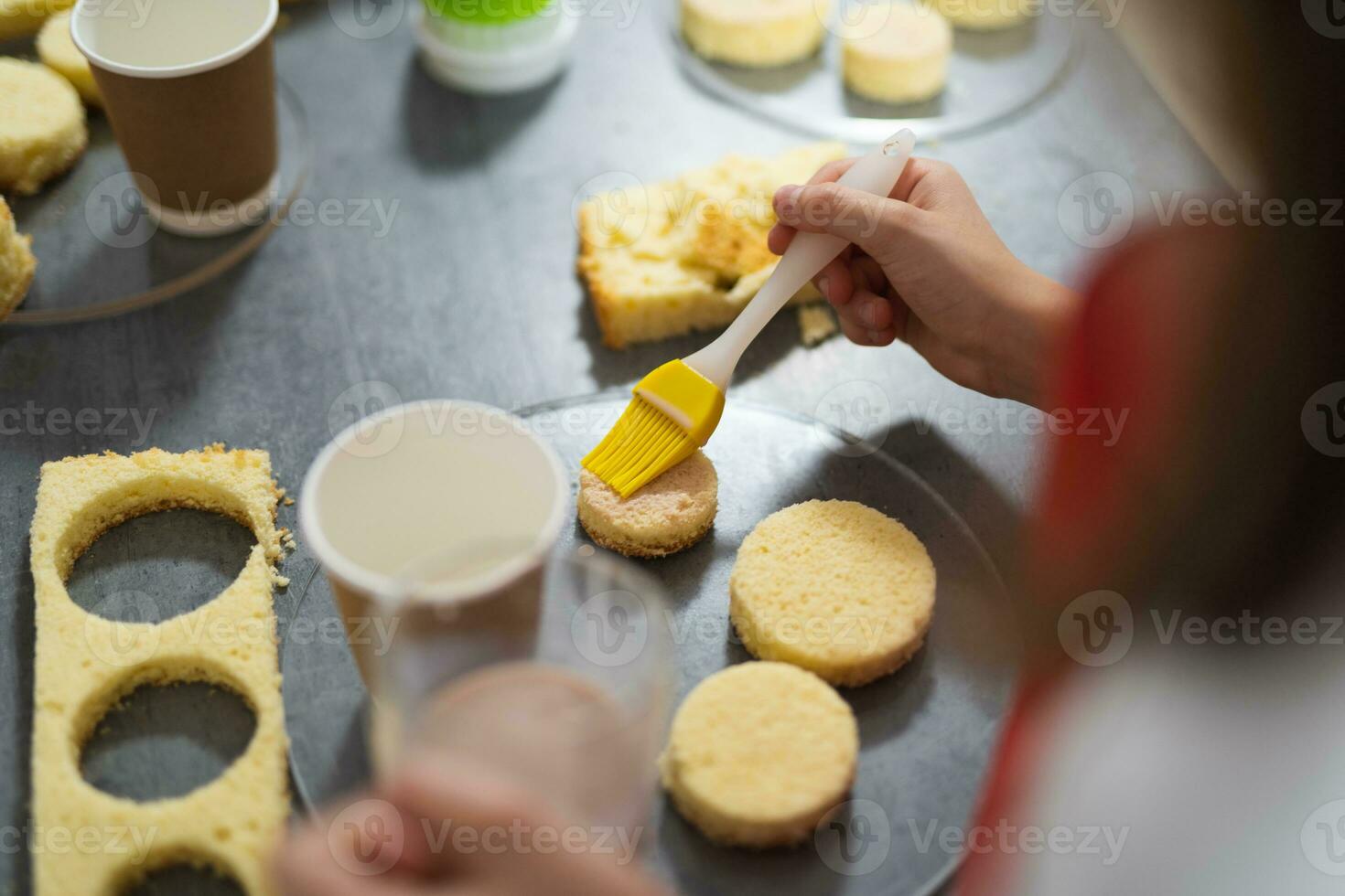 the pastry chef bakes delicious cookies and desserts photo