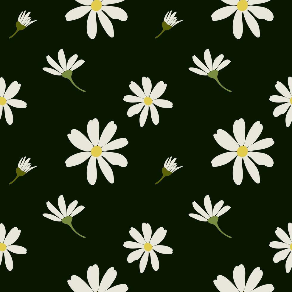 White daisy chamomile flowers. Camomile vector seamless pattern. Cute round flower head plant nature collection. Decoration element. Flat design for cards, packaging, prints, textile