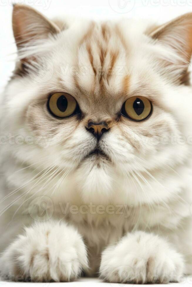 retrato de un plata atigrado británico cabello corto gato mirando a el cámara aislado en un blanco antecedentes. ai generado foto