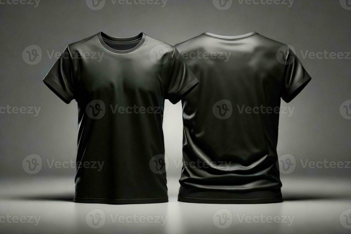 Blank T Shirt color black template front and back view on white background. AI generated photo