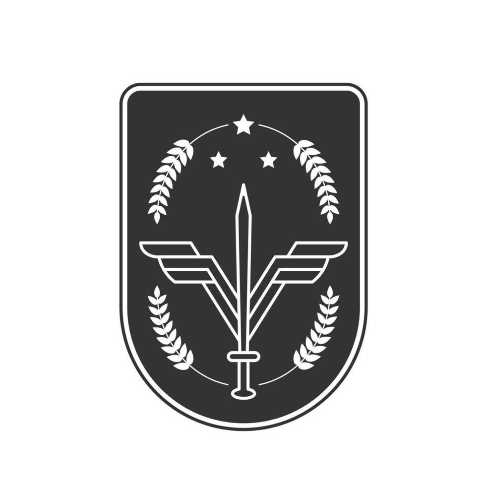 Sword with letter V and wings, symbolizing battle victory, security metaphor symbol. - Vector. vector