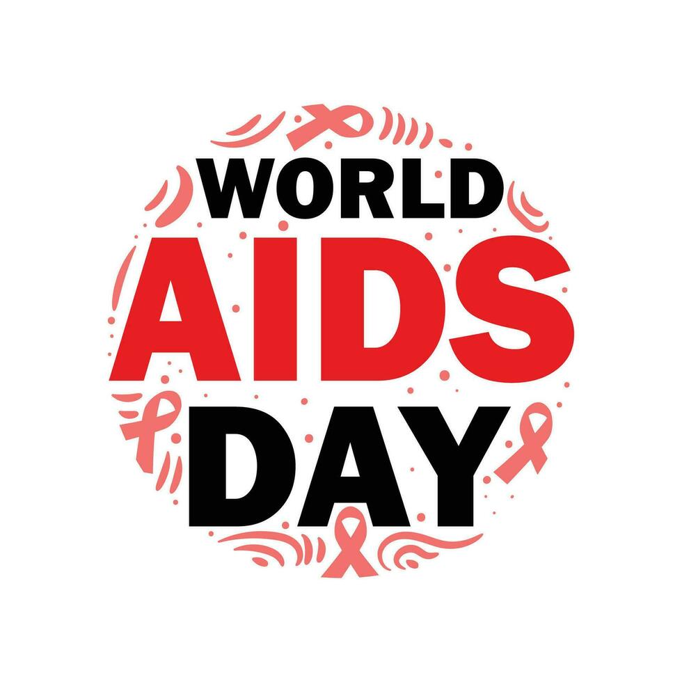 Aids awareness typography greeting card template design. World AIDS day custom typography illustration with vector ribbons. Aids banner, poster, template design.