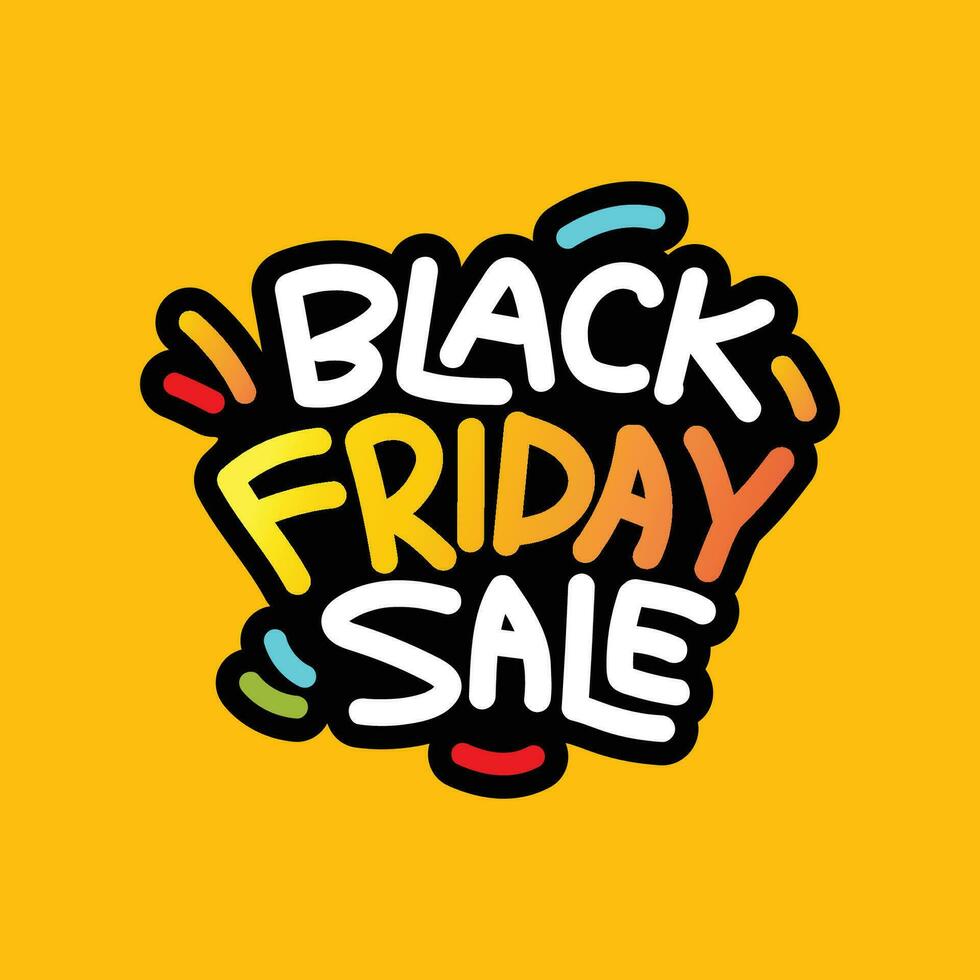 Black Friday Sale colorful typography banner, poster, template design on yellow background. Business Offering logo. Discount banner. vector