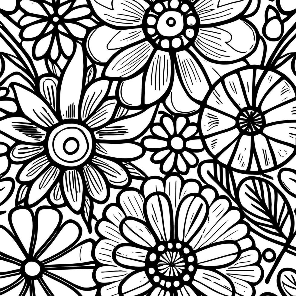 resumen negro y blanco monocromo dibujado a mano flores textura modelo garabatear vector ilustración