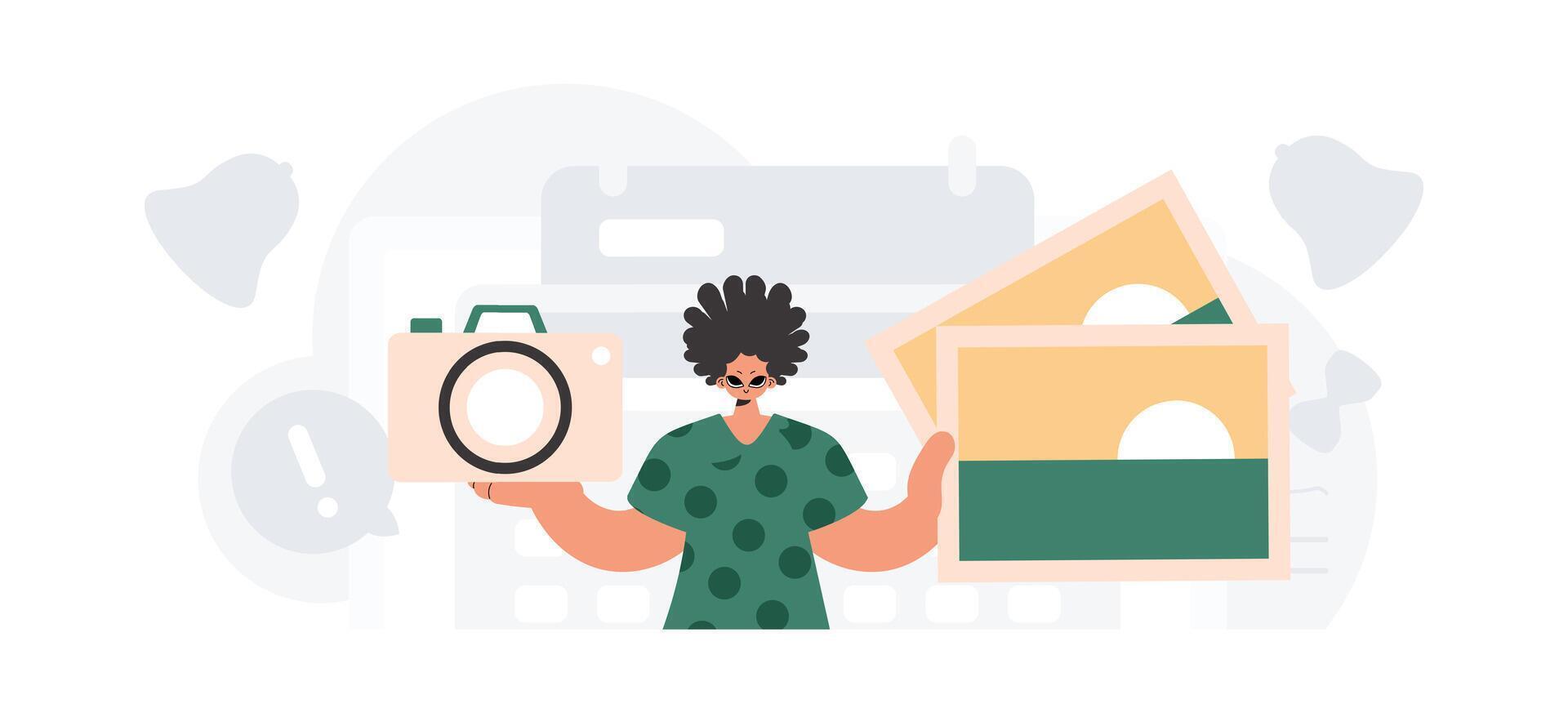 A woman holding a camera and a book vector