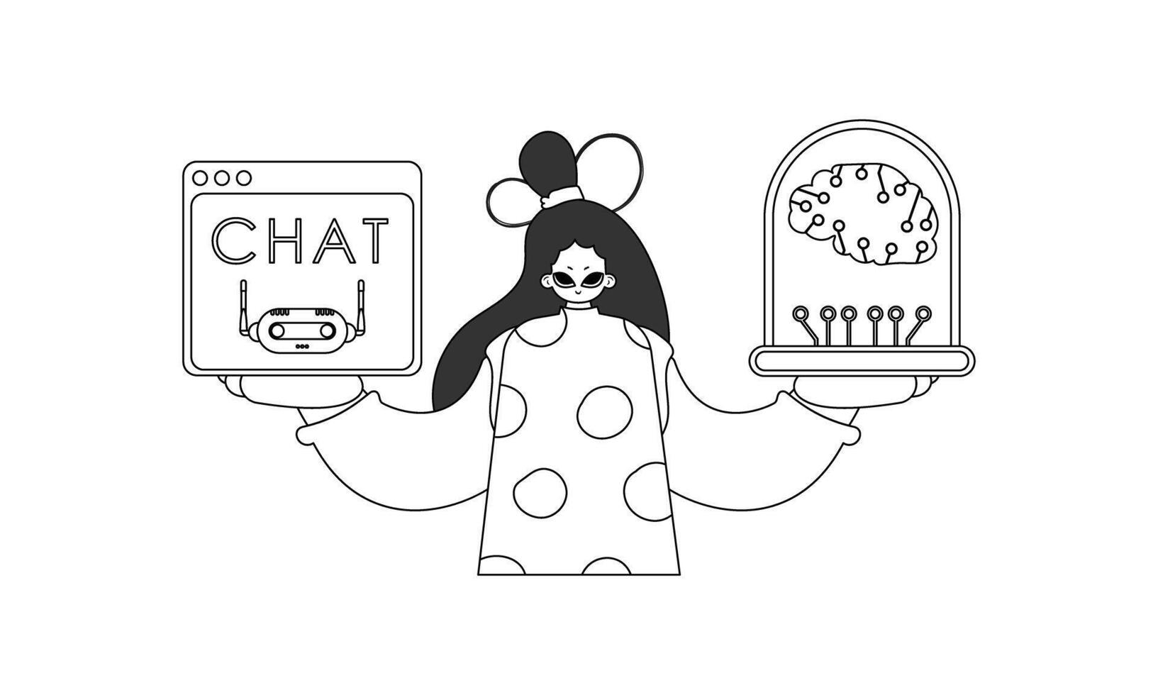 A woman holding a computer and a phone vector