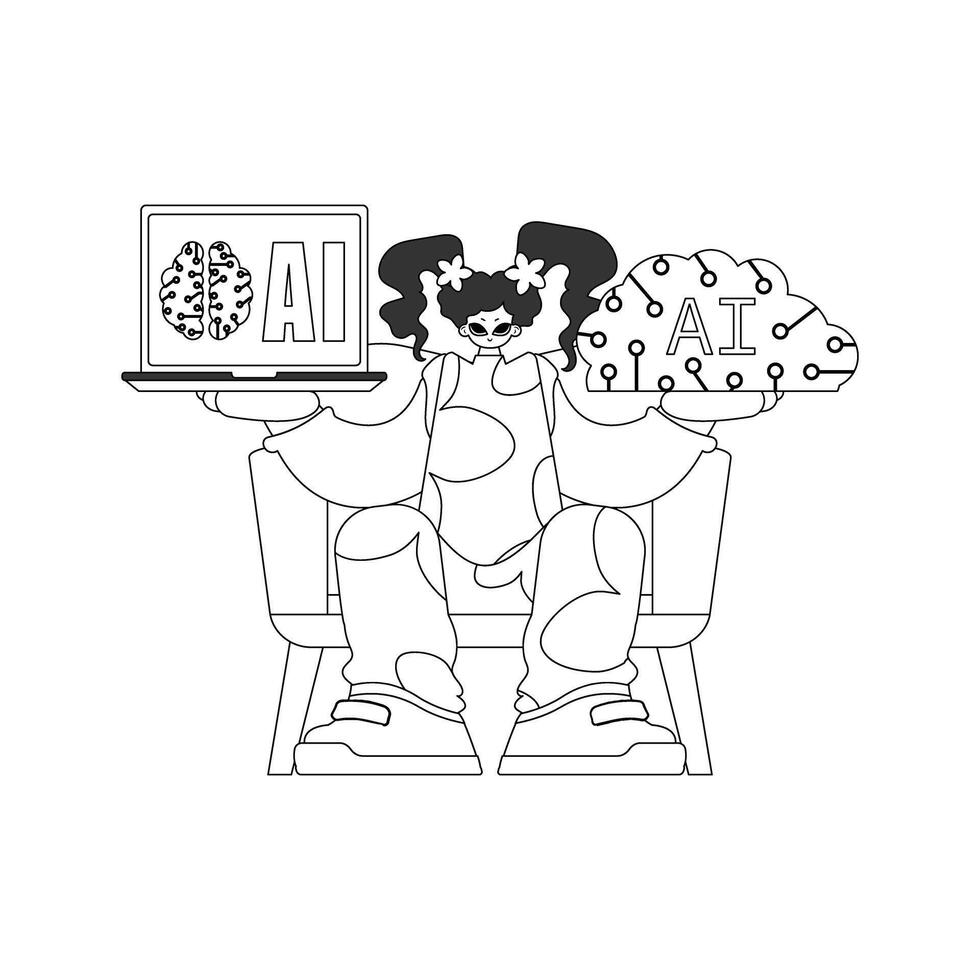 A cartoon dog sitting on a chair with a laptop vector