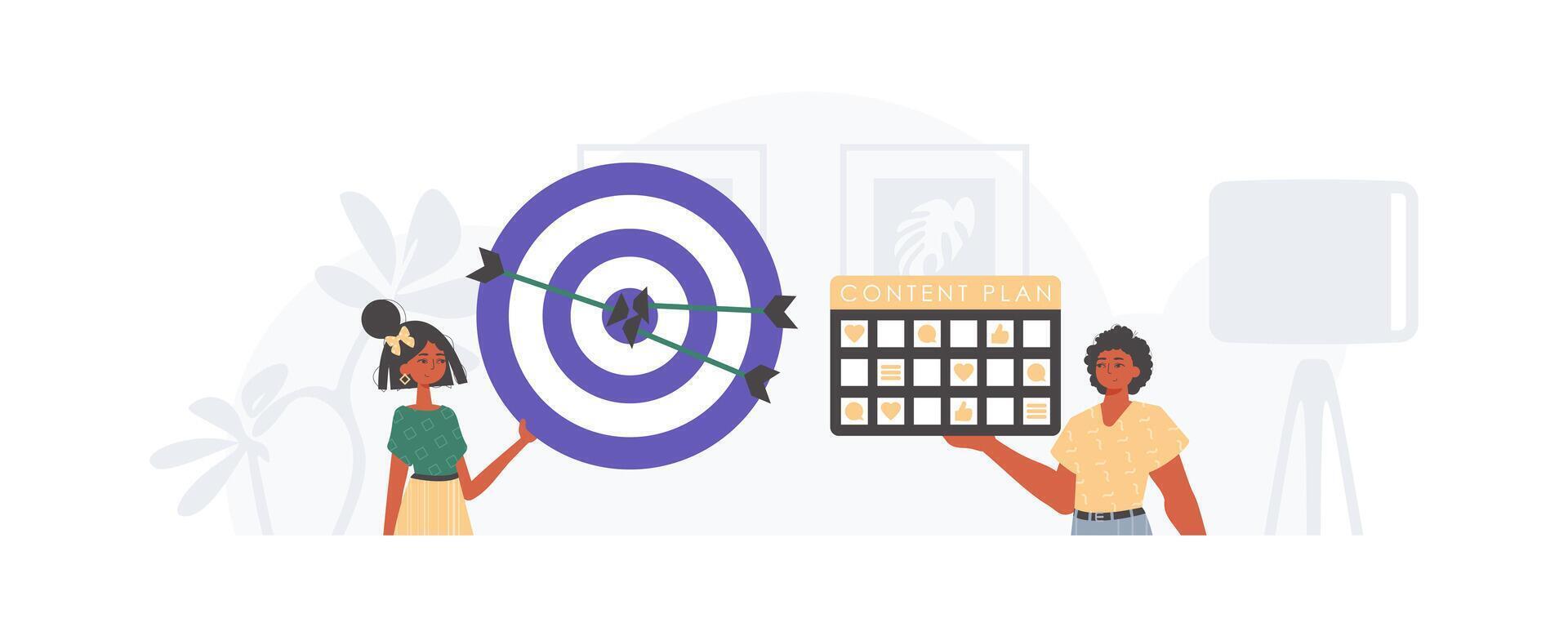 Two people holding a dart board with a target on it vector