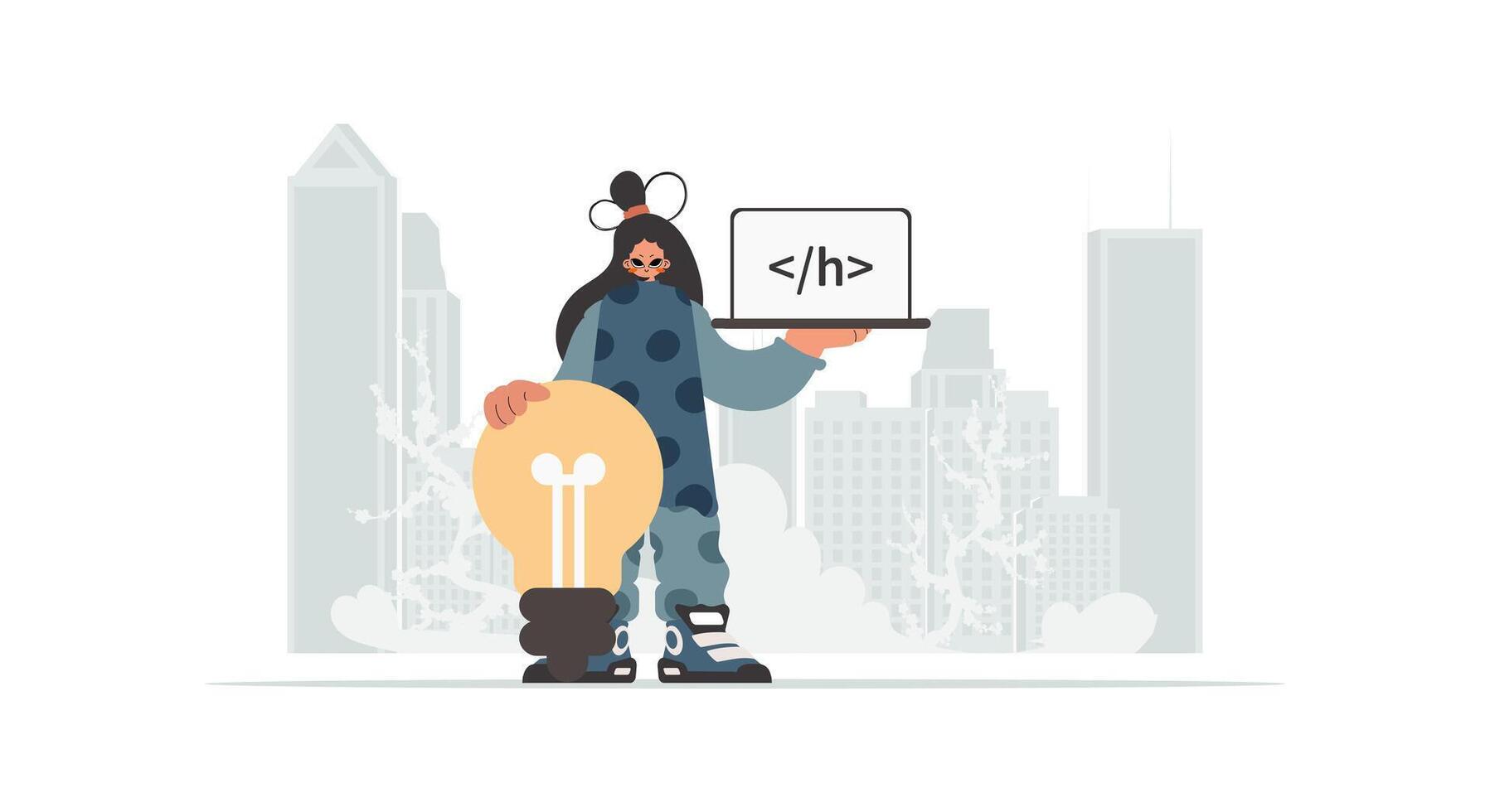 A man holding a laptop with the word html vector