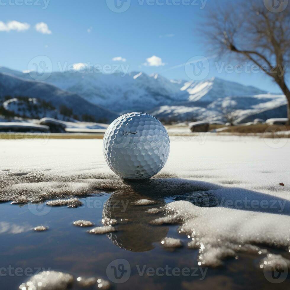 golf pelota en lodoso césped campo, deporte tema concepto, torneo, competencia, pasatiempo, lujo pasatiempo. generativo ai imágenes foto