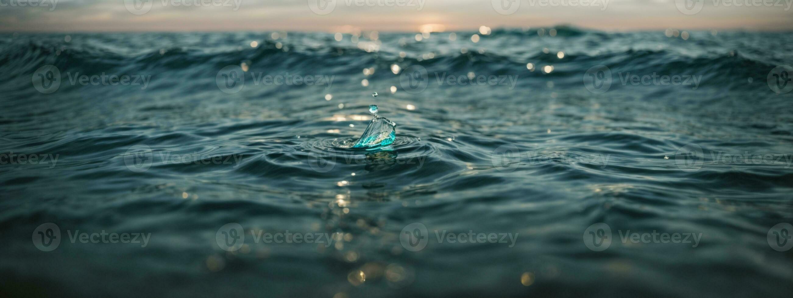 Clear Water drop with circular waves. AI generated photo