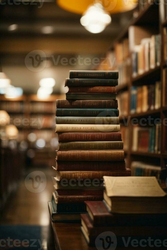 books in the library. AI generated photo