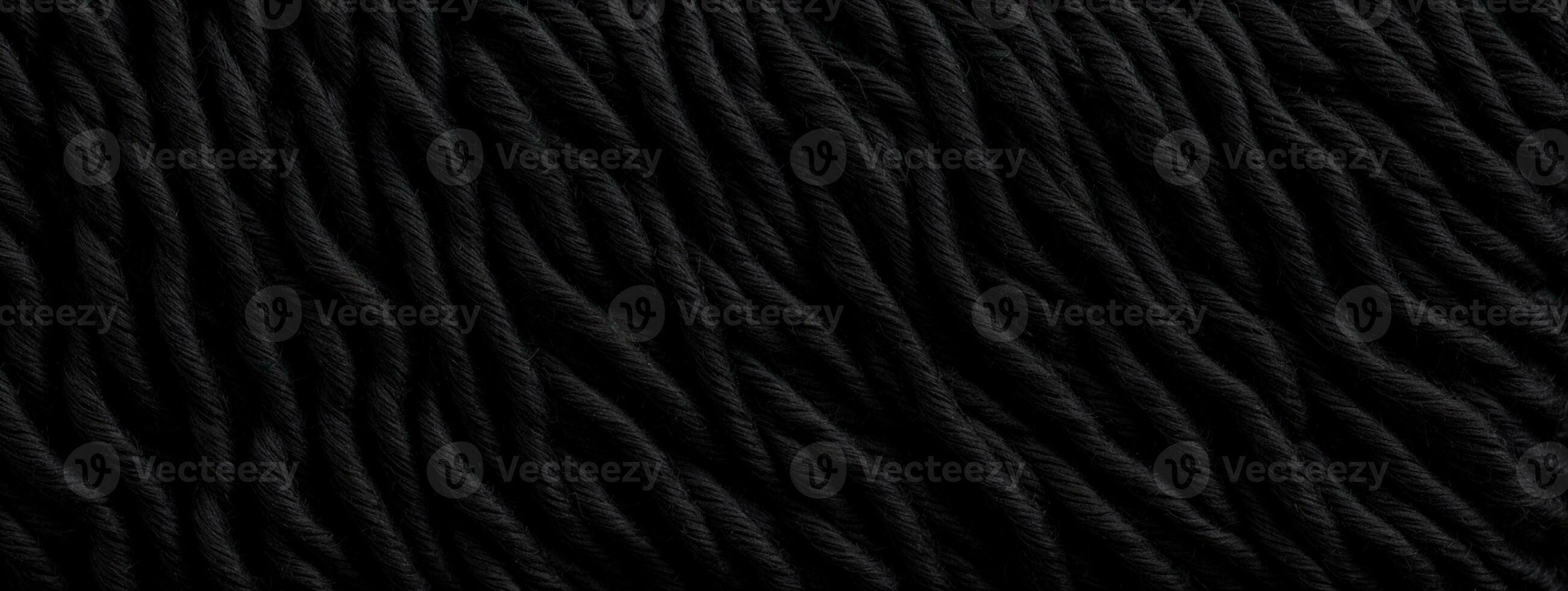 Panoramic close-up texture of natural weave cloth in dark and black color. Fabric texture of natural cotton or linen textile material. Black fabric wide background.. AI generated photo