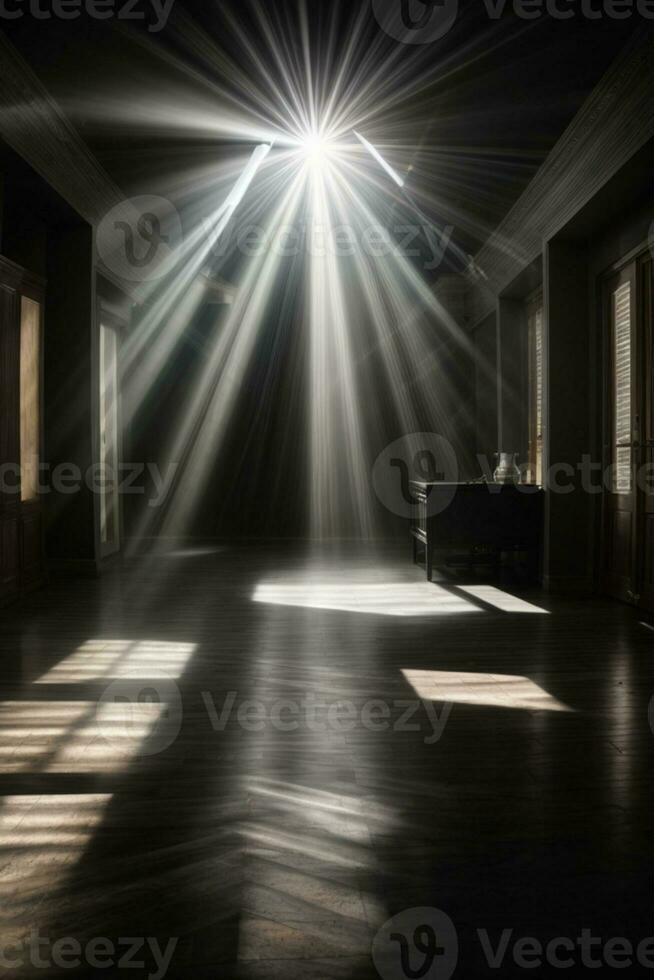 abstract beautiful rays of light on black background.. AI generated photo