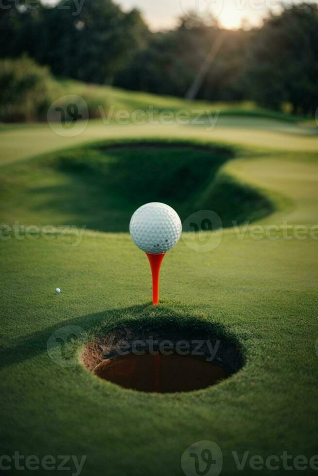 golf pelota cerca agujero. ai generado foto