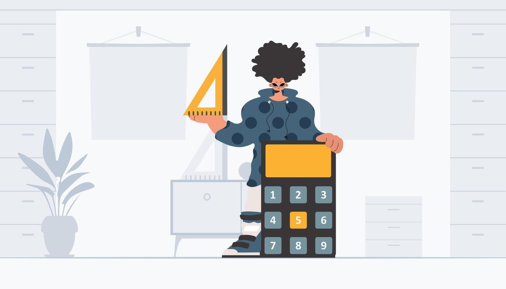 A cartoon man holding a pencil and a phone vector