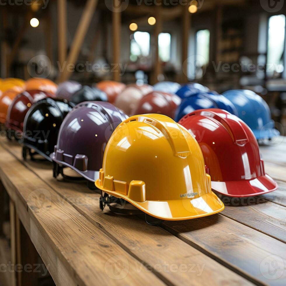 Head protection safety helmet for building, industrial, engineering, architect, labor, industrial contractor work. good for business, work, website, company etc. Generative Image Ai photo