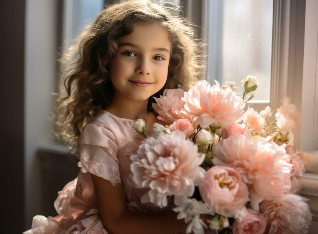 Beautiful girl with pink flowers photo