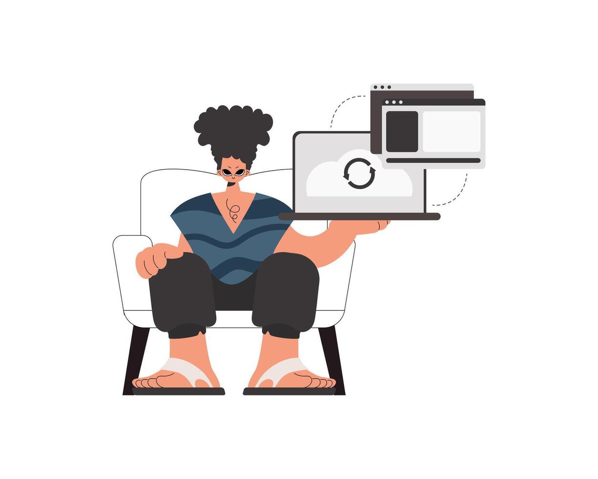 A man sitting on a chair with a laptop vector