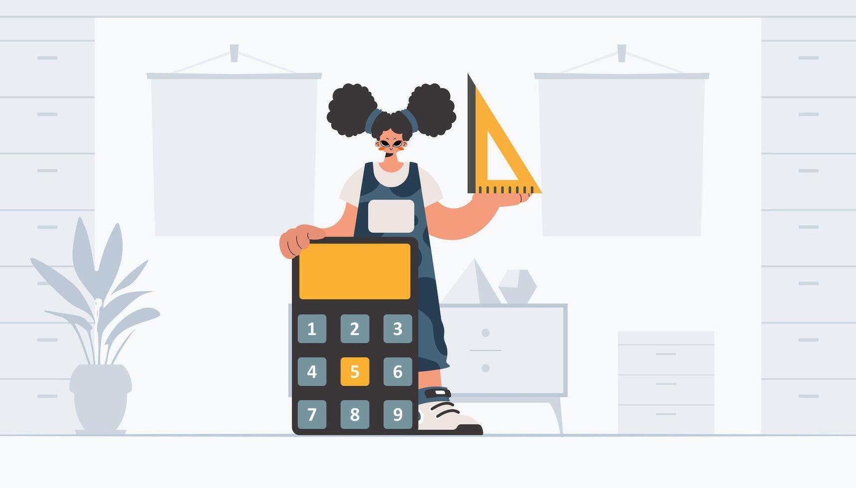 A cartoon character holding a phone and a pencil vector