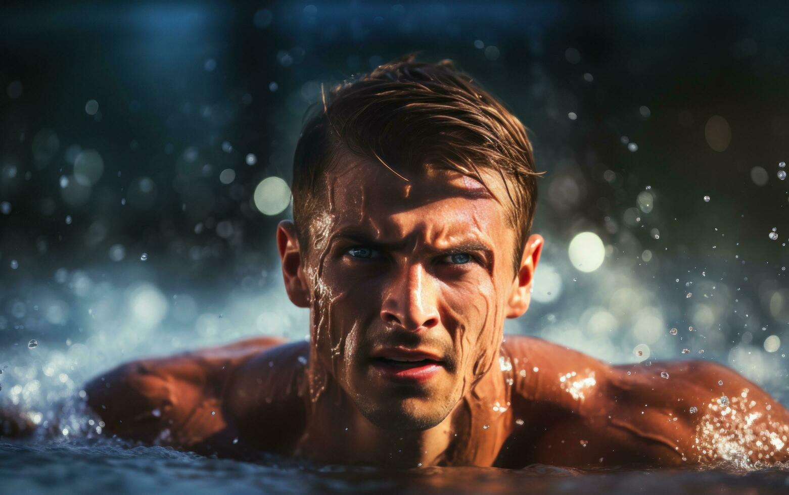 un nadador ejecutando un bucear en un nadando piscina foto