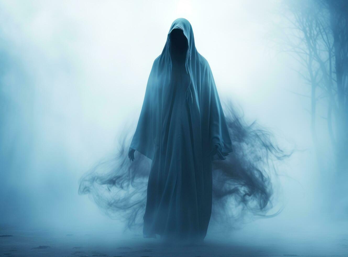 Spooky ghost on dark background photo