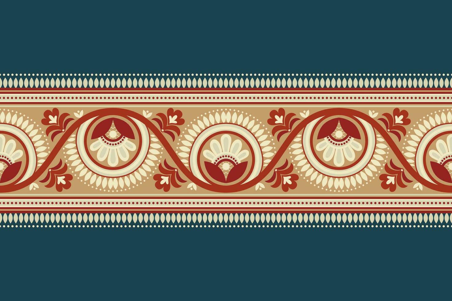 Ethnic Seamless borders and flower ornament motif draws working illustration flowers and vector