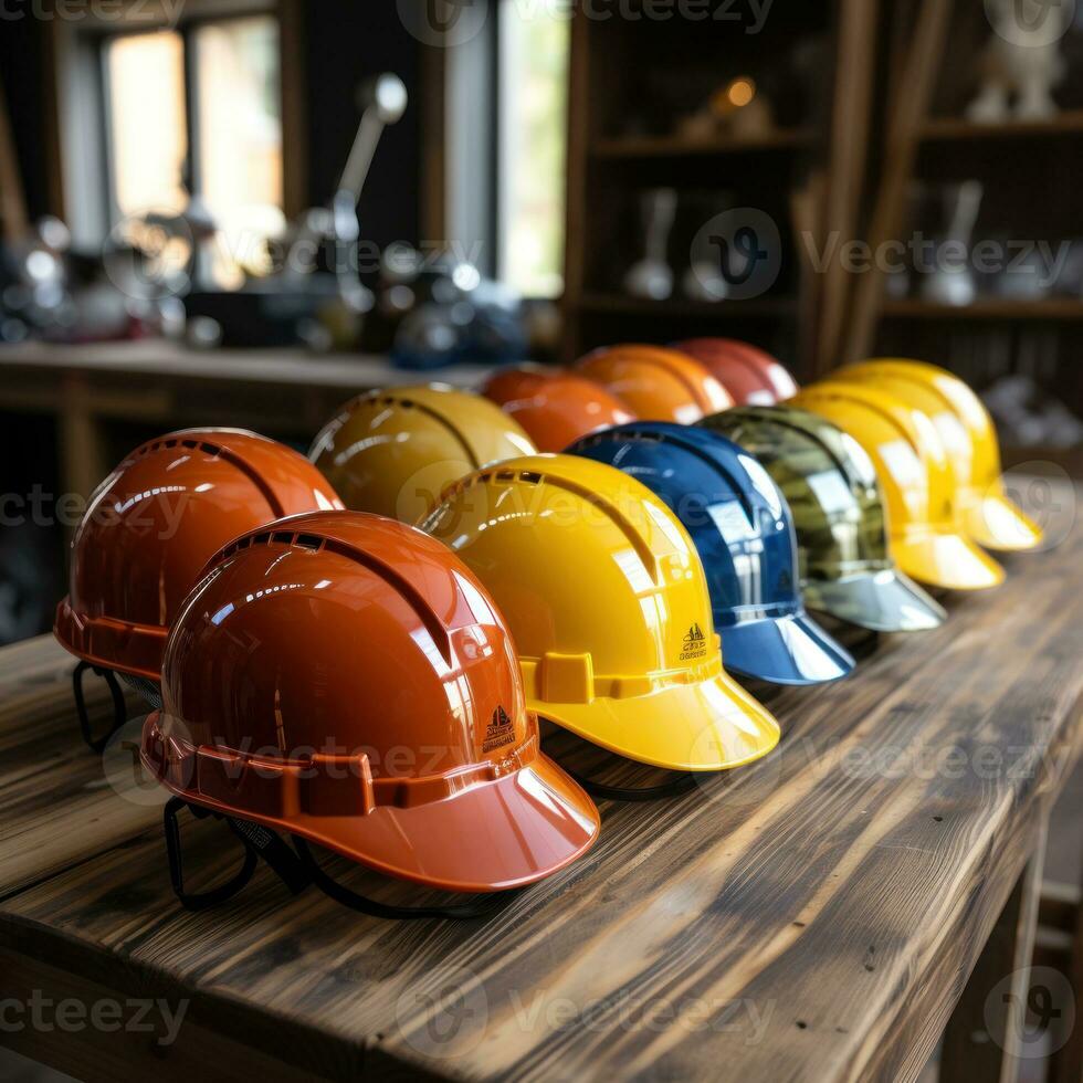 Head protection safety helmet for building, industrial, engineering, architect, labor, industrial contractor work. good for business, work, website, company etc. Generative Image Ai photo