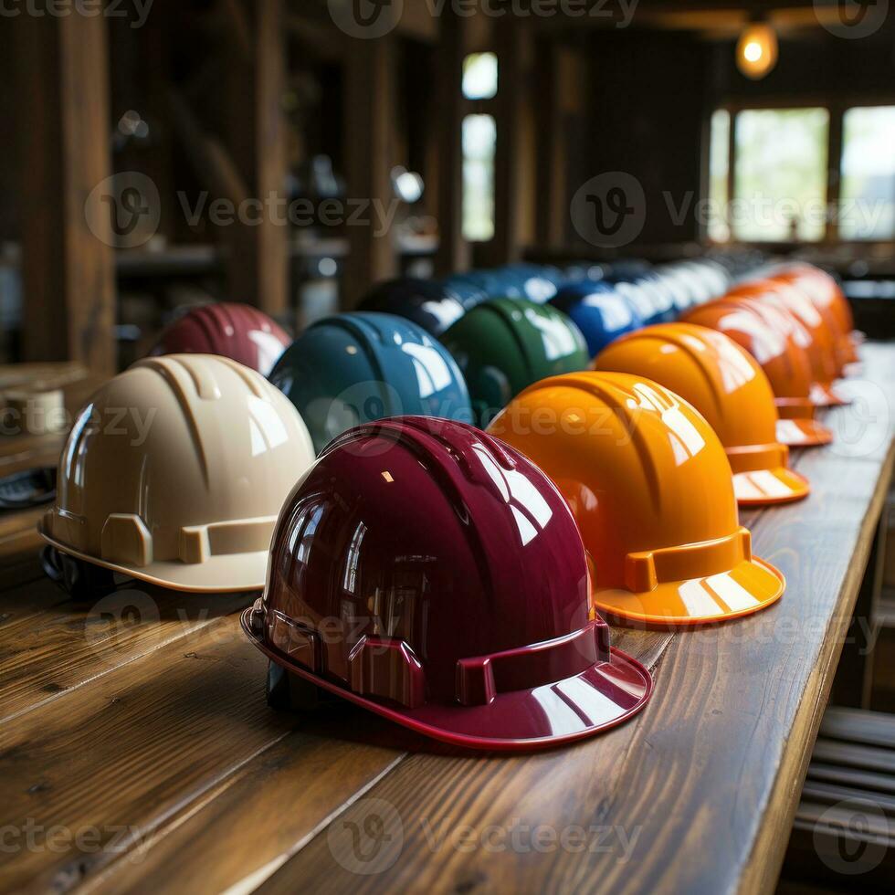 Head protection safety helmet for building, industrial, engineering, architect, labor, industrial contractor work. good for business, work, website, company etc. Generative Image Ai photo