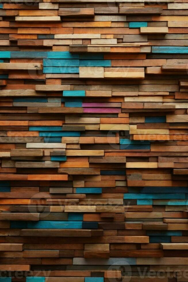 Wood aged art architecture texture abstract block stack on the wall for background, Abstract colorful wood texture for backdrop.. AI generated photo