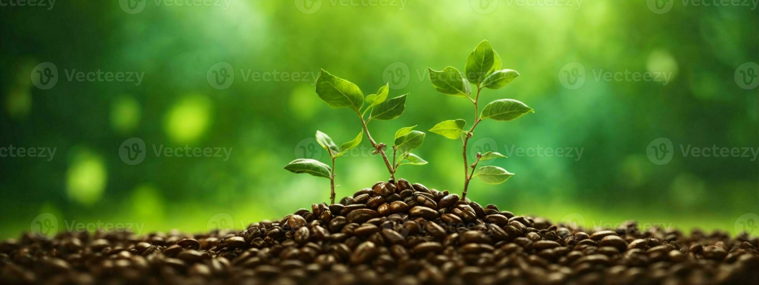 Growth Trees concept Coffee bean seedlings nature background Beautiful green. AI generated photo