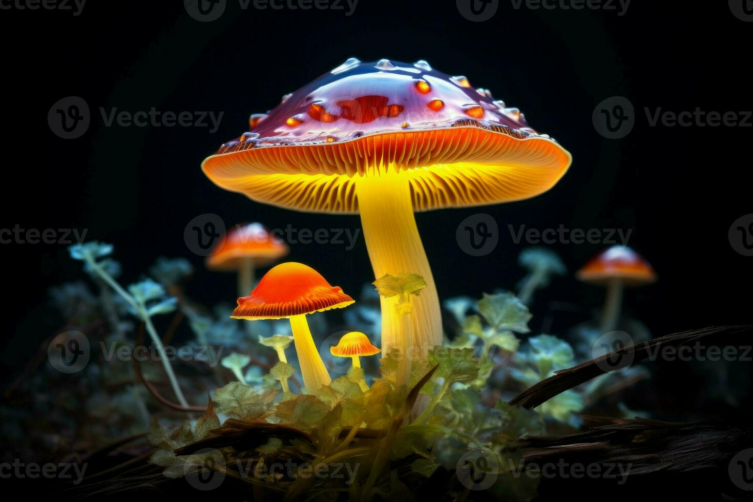 Magic fluorescent mushroom. Generate Ai photo