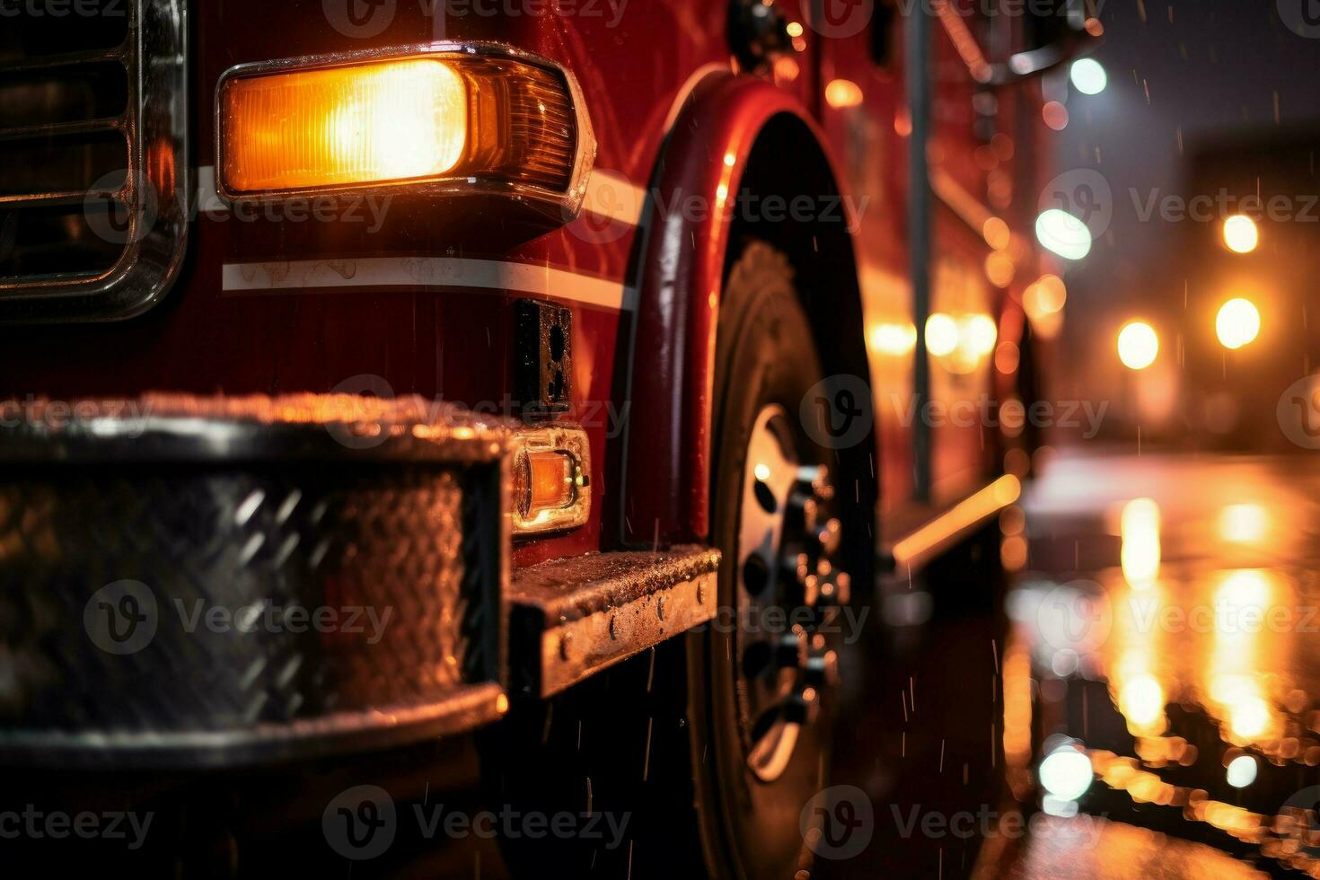 Red Fire emergency truck. Generate Ai photo