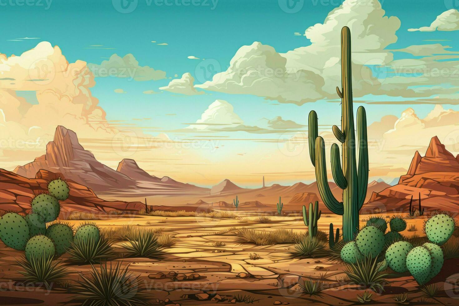 Desert landscape near mountains. Generate Ai photo