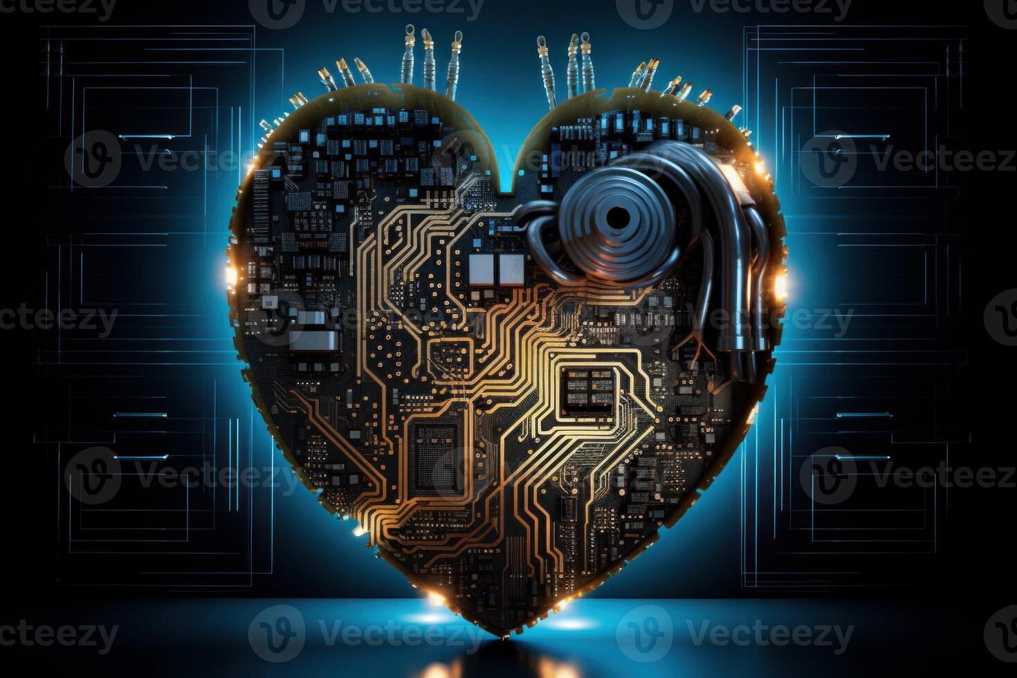 Intricate Heart of chips and circuits. Generate Ai photo