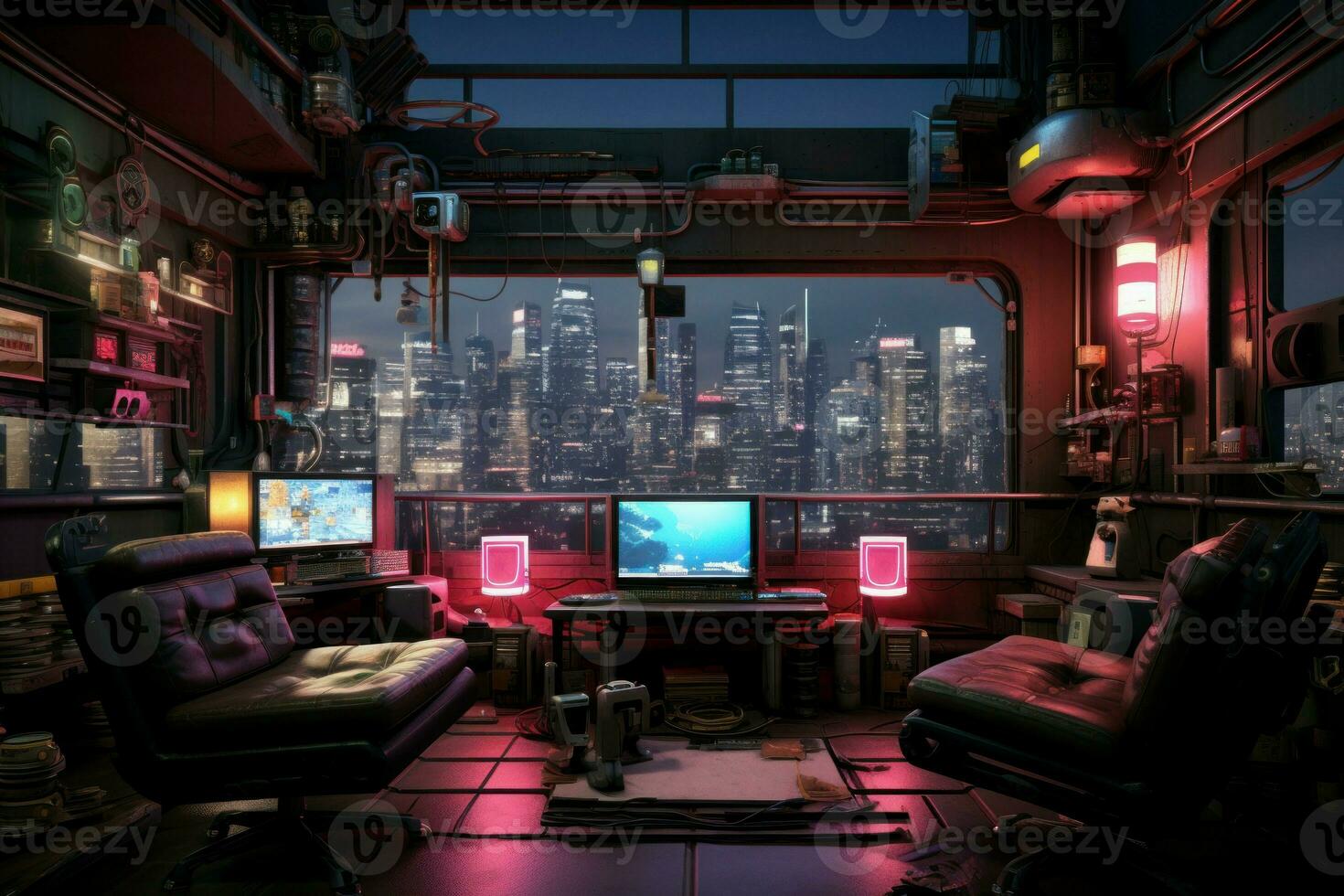 Futuristic Cyberpunk apartment. Generate Ai photo