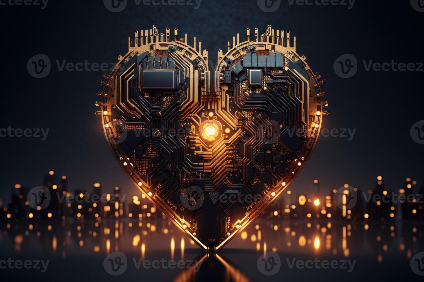 Heart of chips and circuits. Generate Ai photo