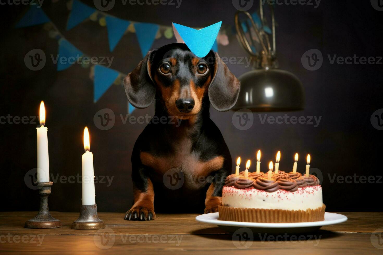 Cute Dachshund dog cake. Generate Ai photo