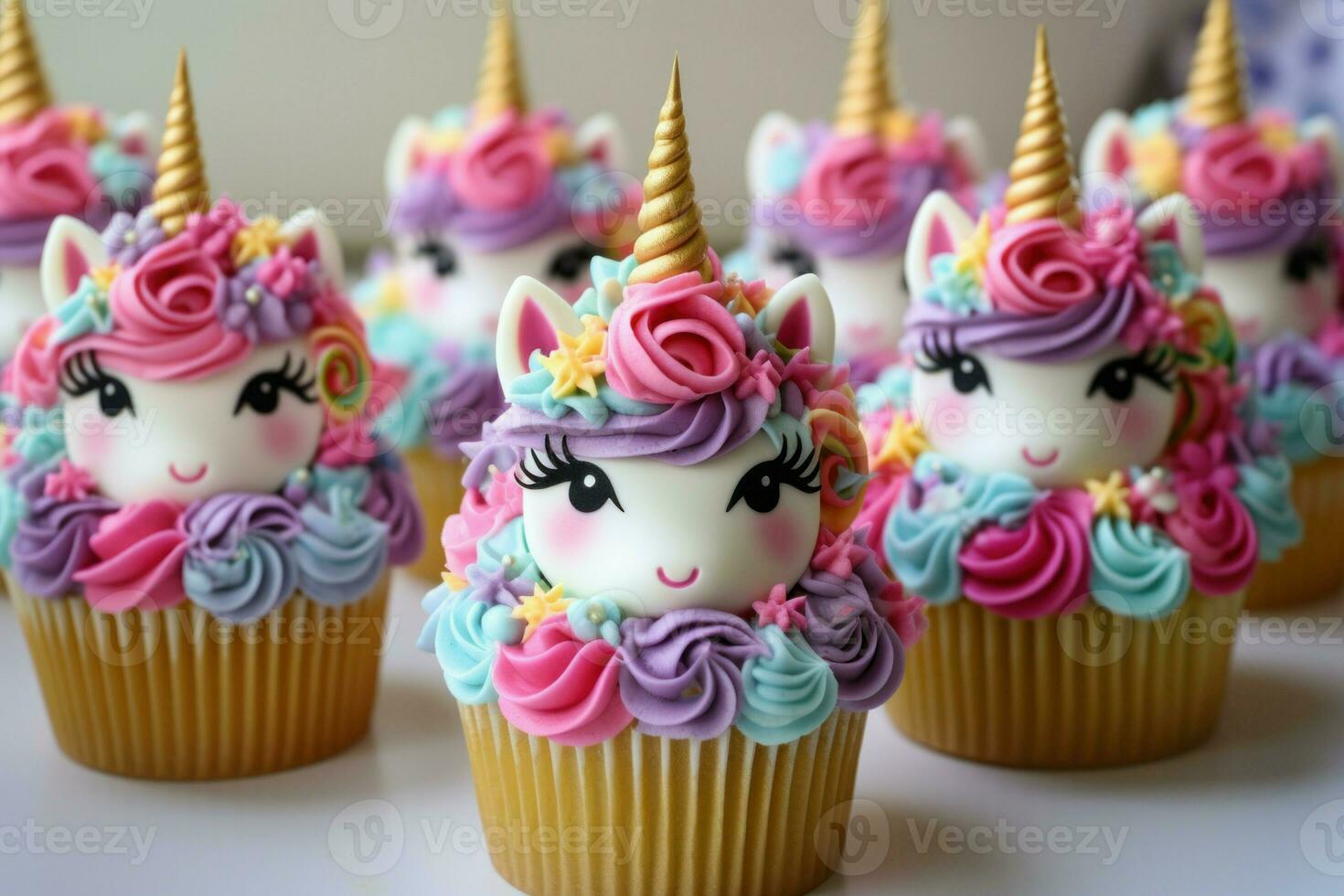 Cute unicorn cupcakes. Generate Ai photo