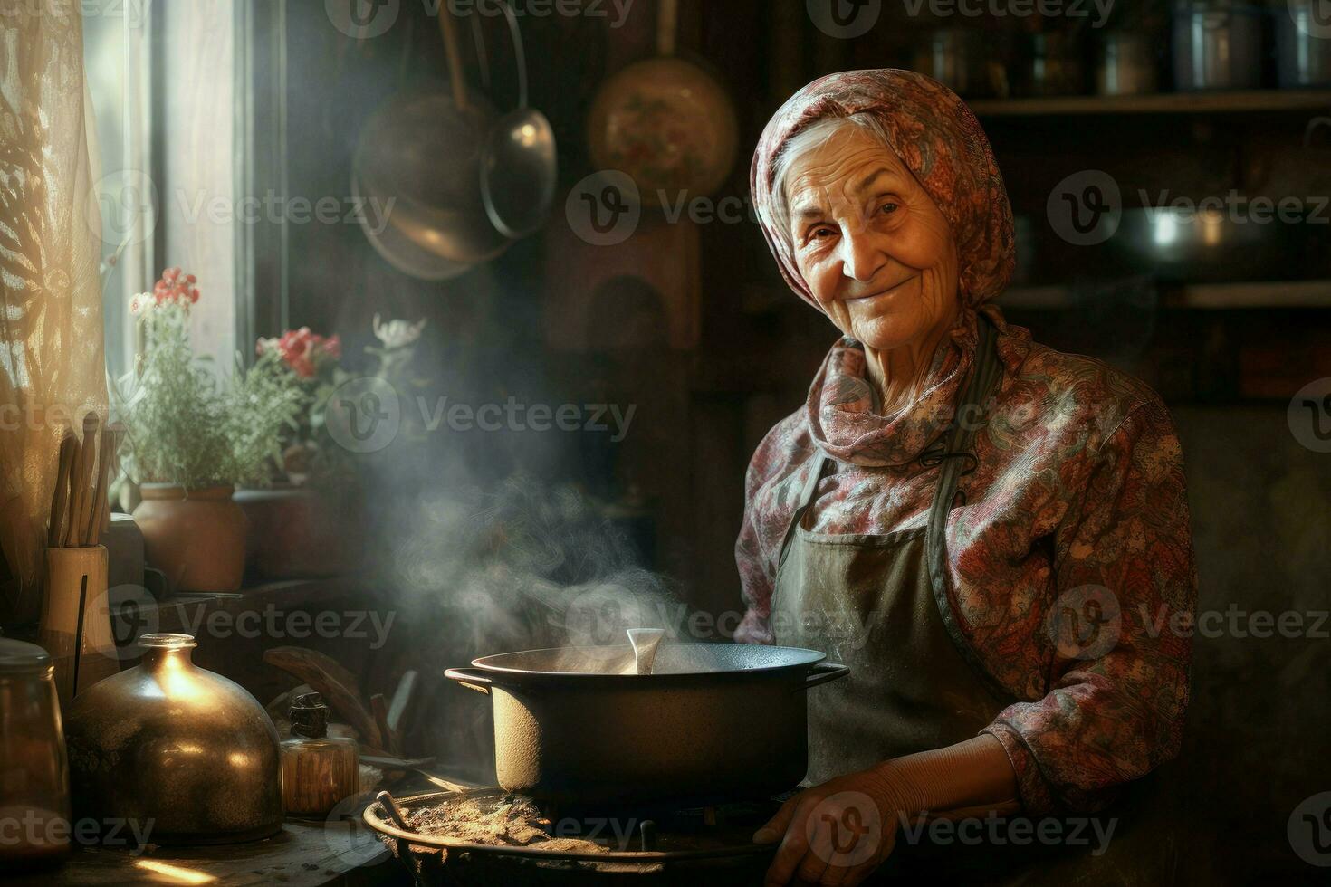 Efficient Cook woman kitchen. Generate Ai photo