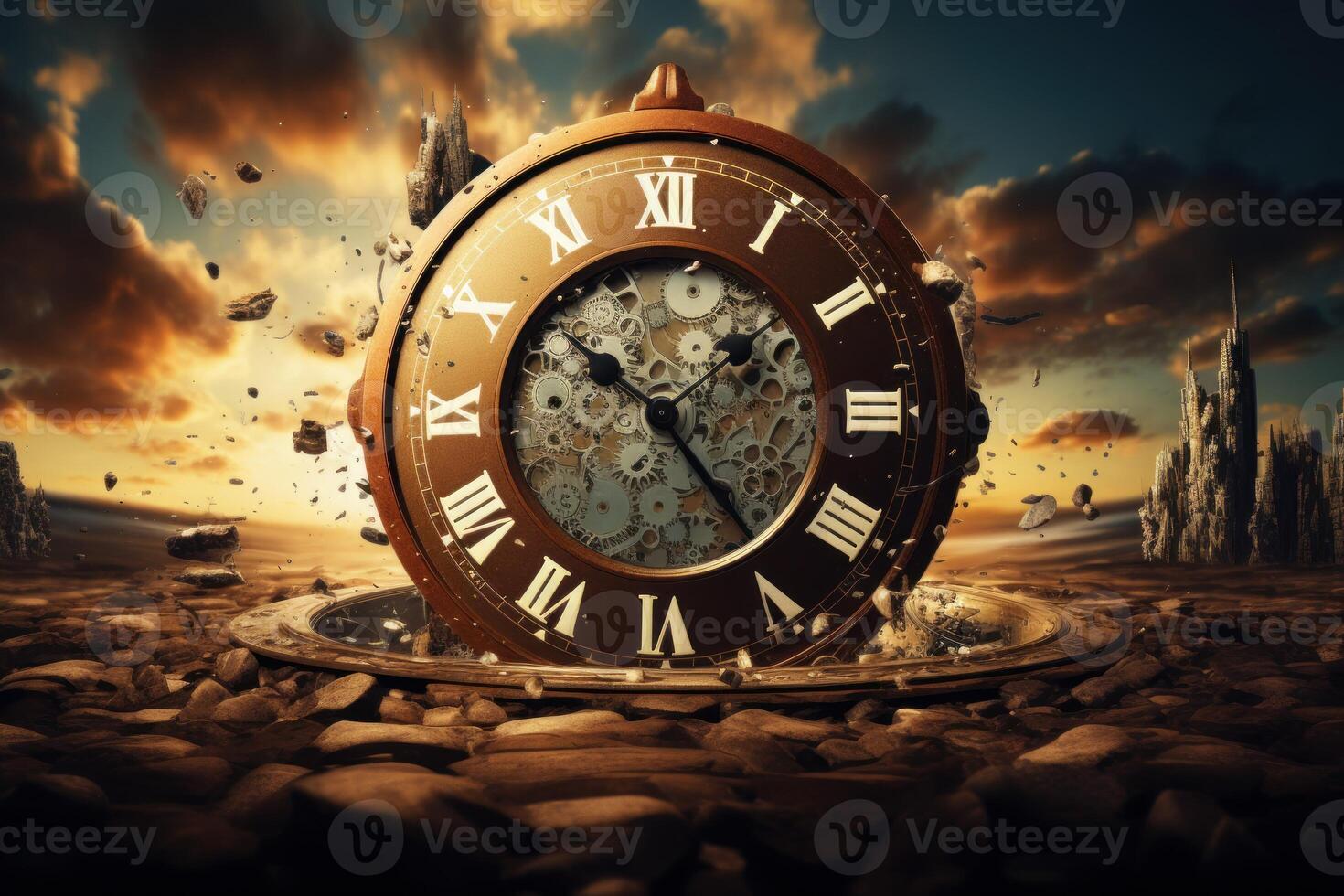 Clock colorful illustration banner. Generate Ai photo