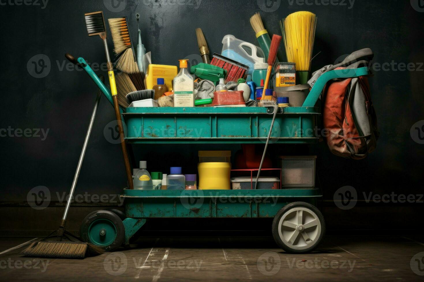 Spacious Cleaning tools cart building. Generate Ai photo