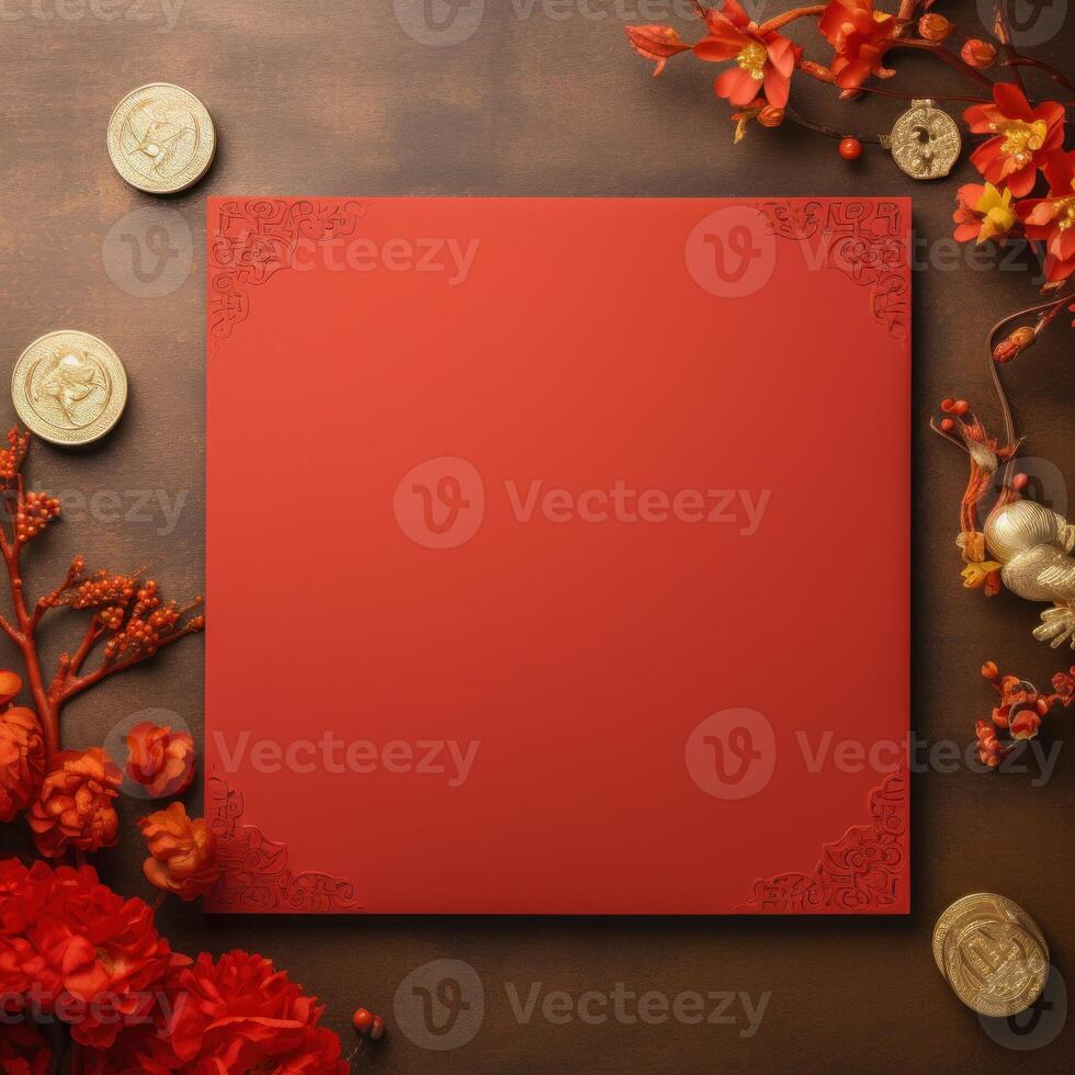 Vibrant Chinese new year red background. Generate Ai photo
