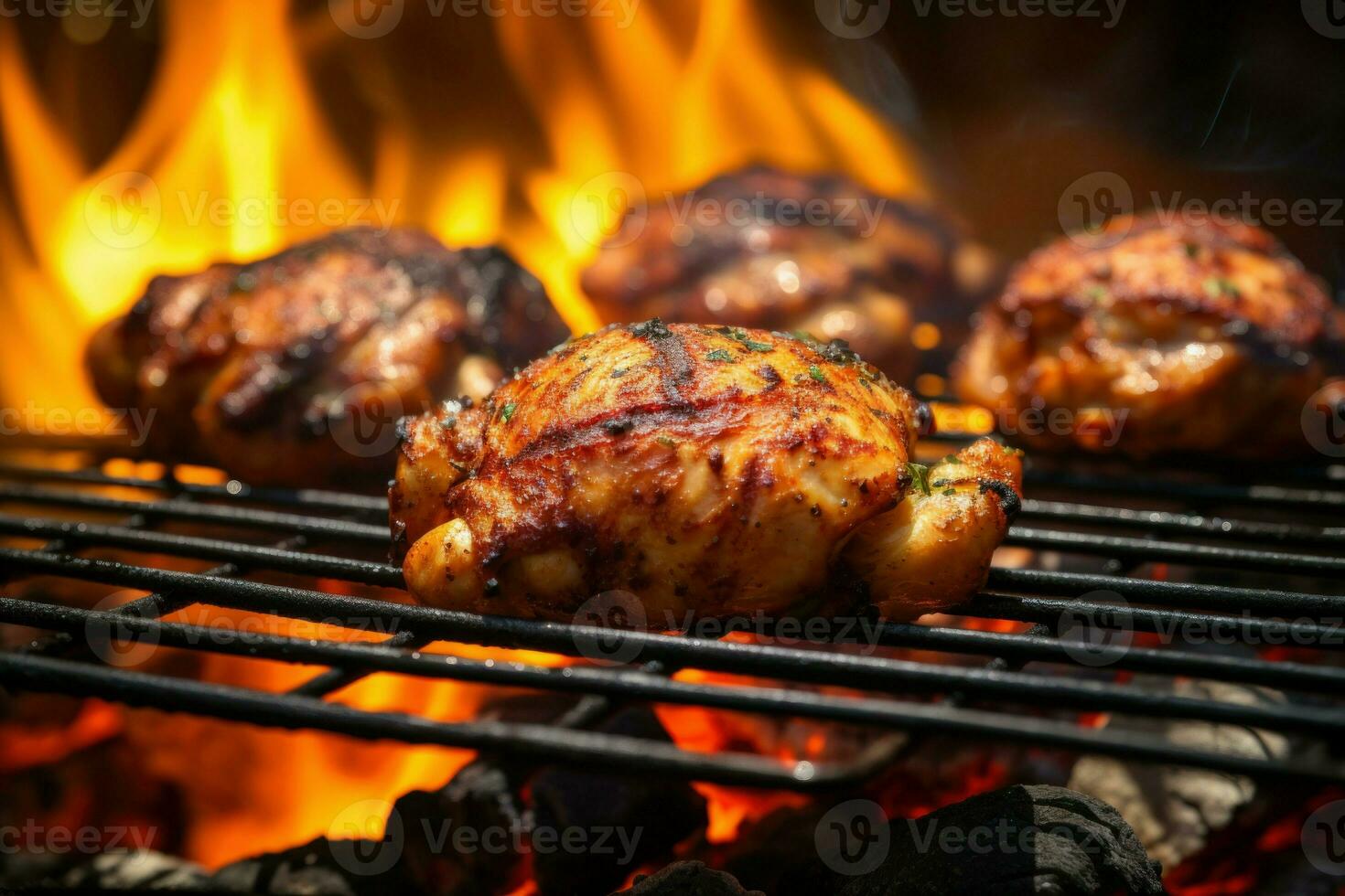 Succulent Chicken meat on grill. Generate Ai photo