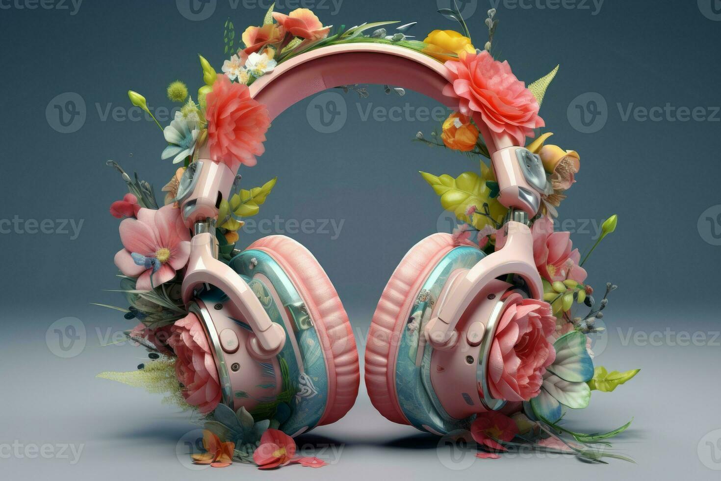 Flower music headphones. Generate Ai photo