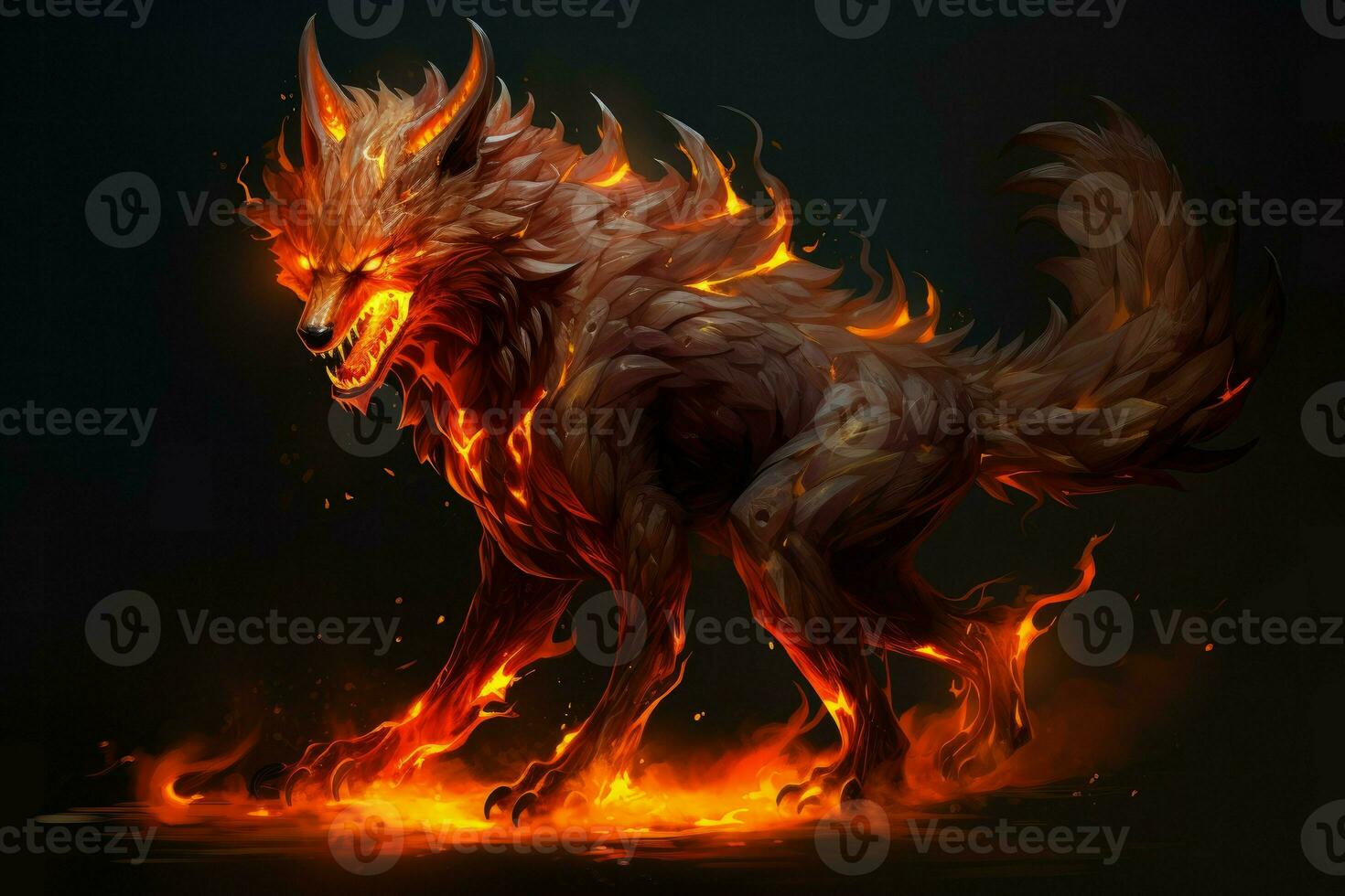 Imaginative Fiery wolf fantasy. Generate Ai photo