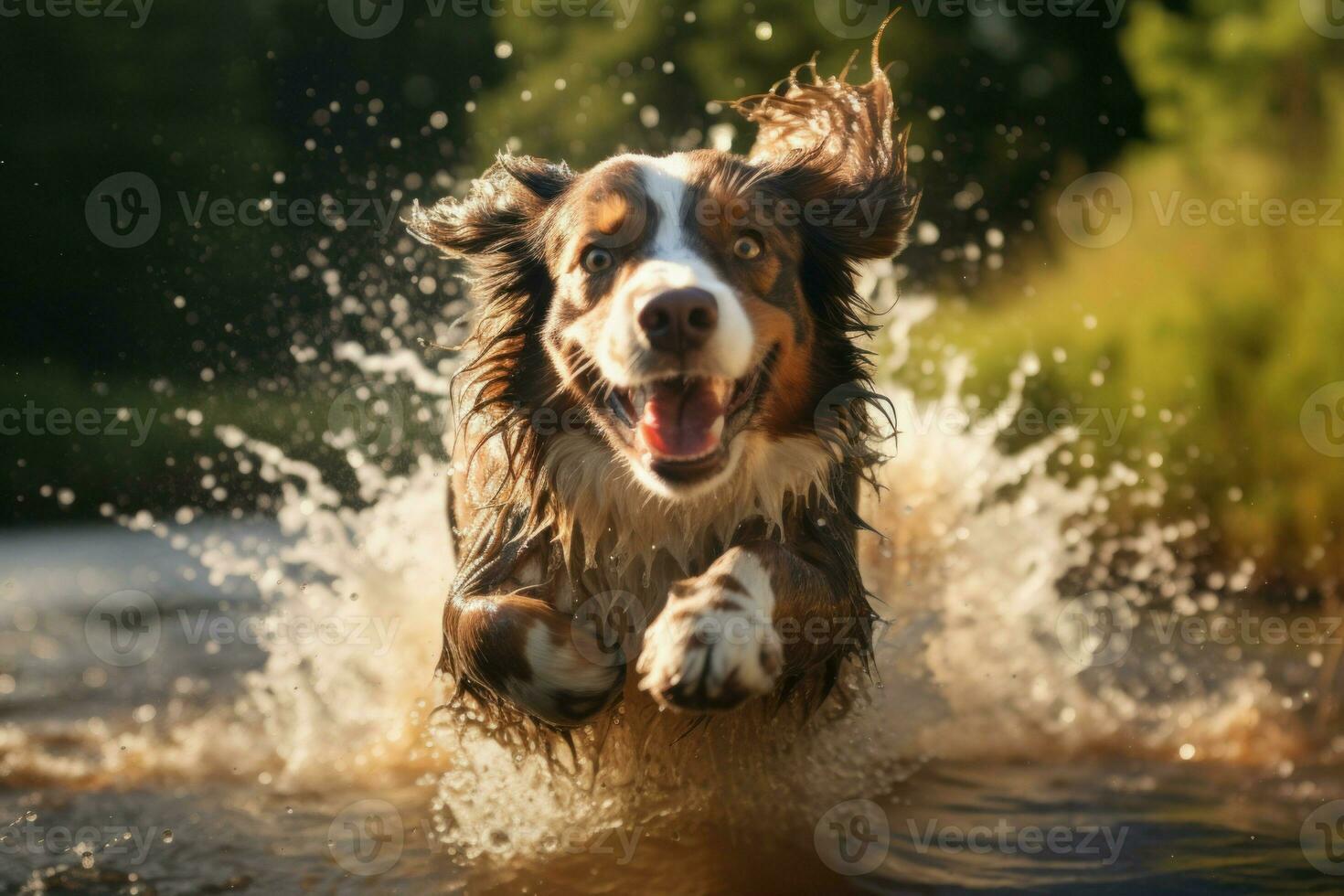 Joyful Dog splashing water fun. Generate Ai photo